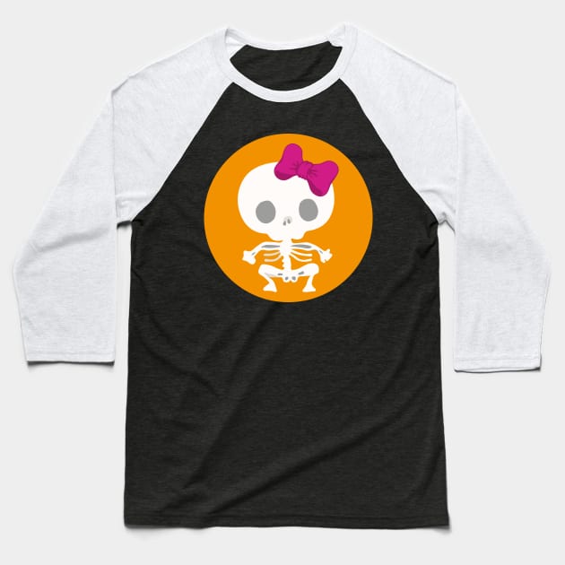 Kawaii skeleton cute pink bow orange day of the dead Baseball T-Shirt by T-Mex